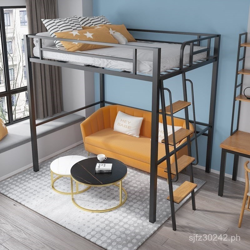 Modern Minimalist Loft Bed with Desk, SpaceSaving HighLow Bed, Iron