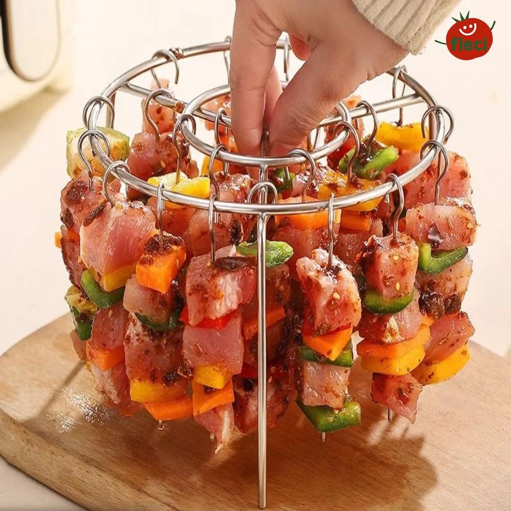 FLECI Vertical Grill Rack, String Grill 12/24 Skewer Holder, Stainless ...
