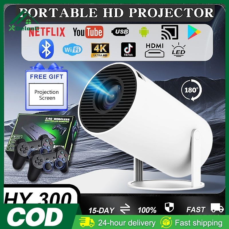 HY300 Projector 4K Full HD 1080P Portable Projector Smart Projector for ...