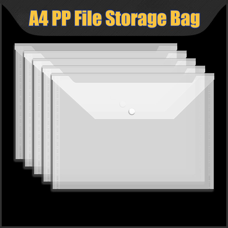 50PCS A4 Plastic Envelopes with Snap Closure Transparent Folder Storage ...