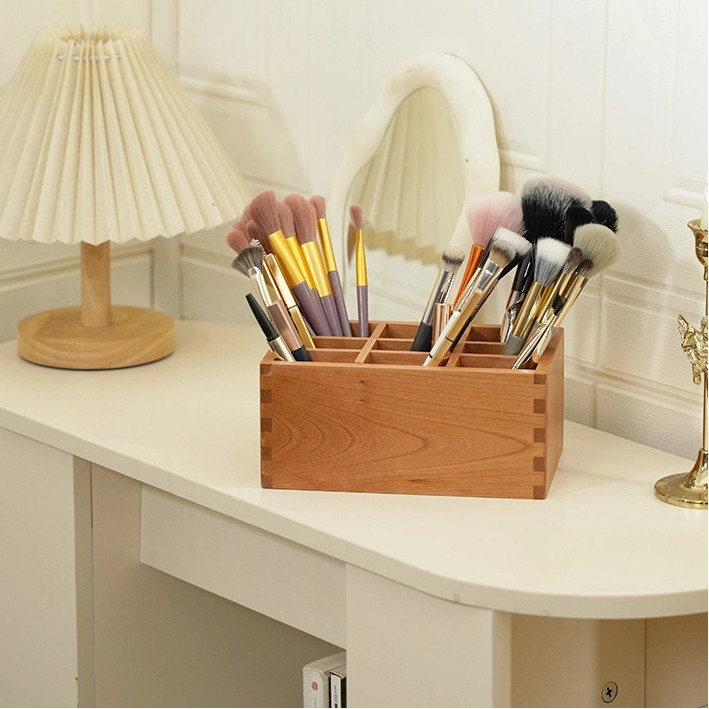 Cherry Wood Hairpin Storage Bucket Narrow Long Storage Box Compartment ...