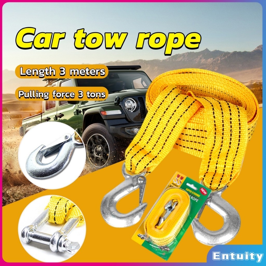 ET 3m Towing Rope Universal Car Tow Strap Rope with Safety Hook ...