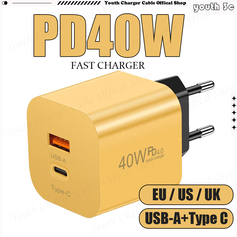 PD40W Fast Charger USB A+Type C Dual ports Power Adapter Flash Charging ...