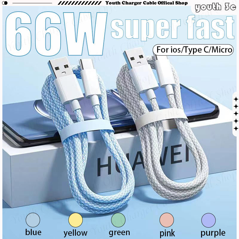 Macaron color Braided 66W Fast Charging Cable Data Weaving Bold cable ...