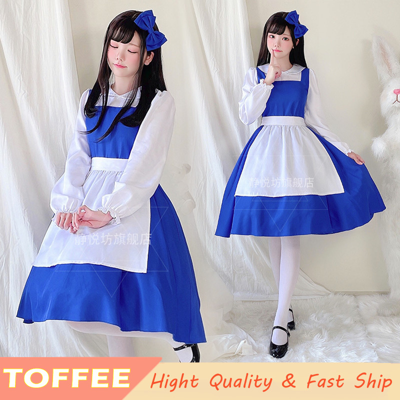 Alice In Wonderland Blue White Dress For Woman Cute Lolita Anime Maid ...