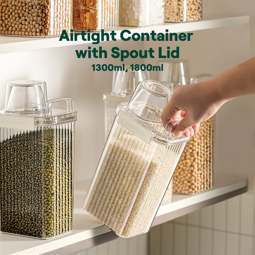 Famco Airtight Food Container with Spout Lid - 1300ml & 1800ml, BPA ...