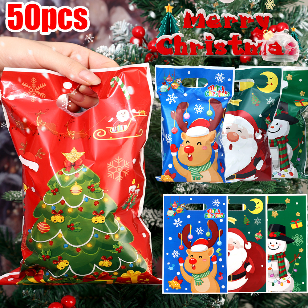 Santa Christmas Treat Bags - 20 Pack Zip-Top Colorful Goodie Bags, 6.75x5.75 Inch For Party Favors