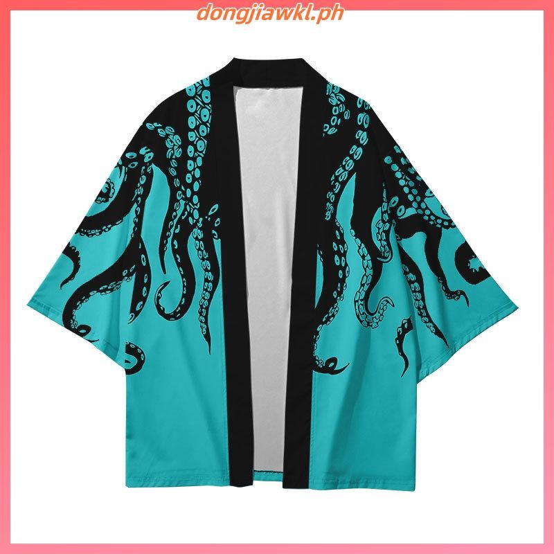 Summer Kimono Octopus Series 3D Printed Cropped Shirt Taoist Robe ...