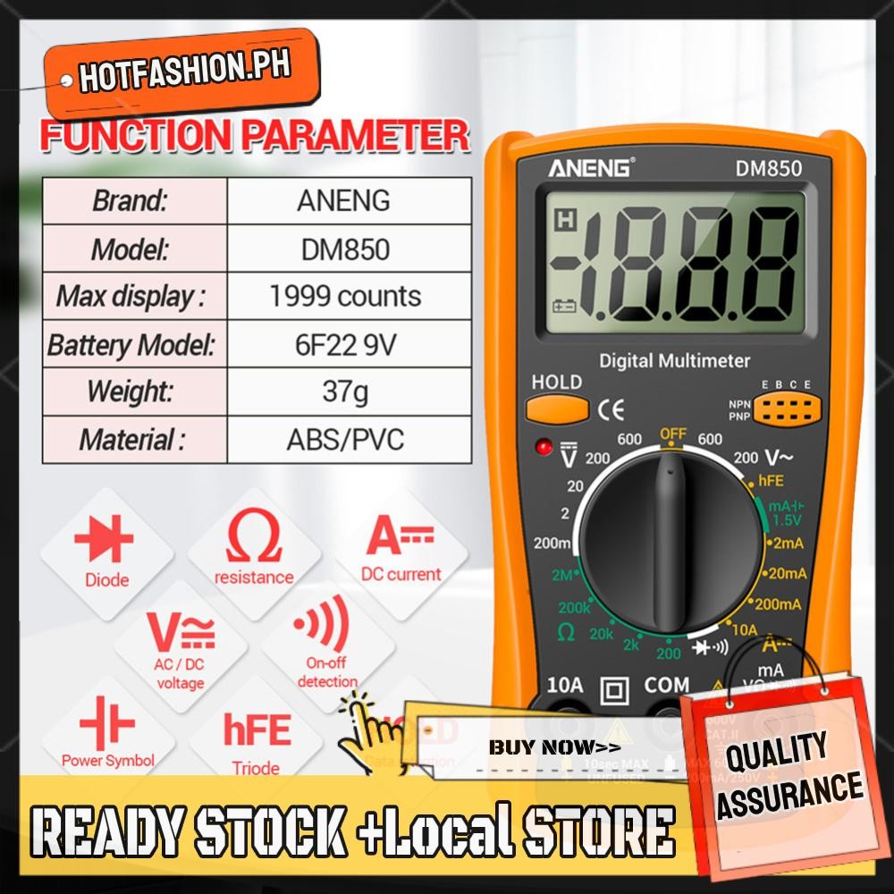 2000 Counts Digital Multimeter AC DC Resistance Frequency Meter (Orange ...