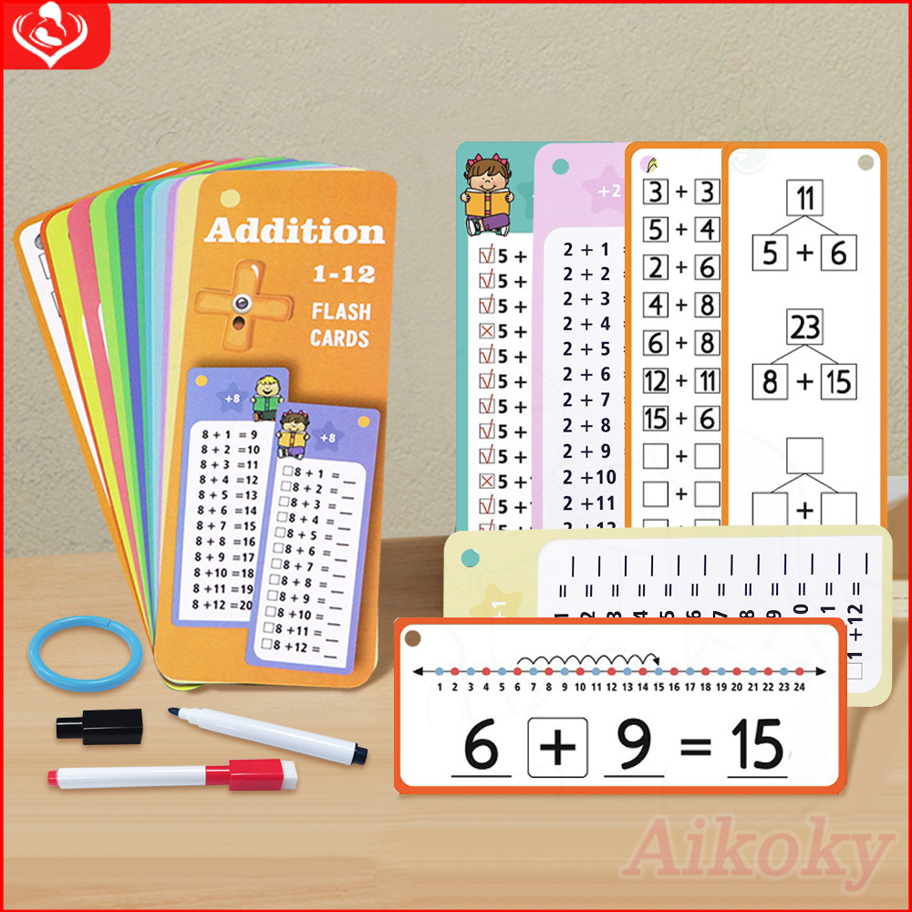 Aikoky Math Flash Cards Reusable Exercise Mathematics Cards Flash Card ...
