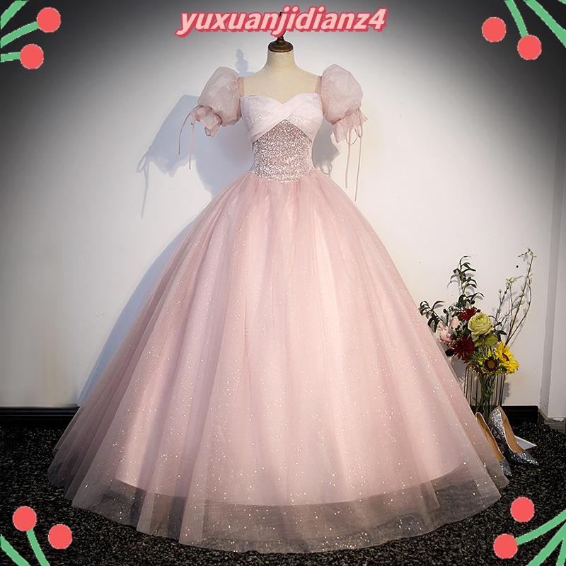 Hawlife Korean Pink Elegant Puff Sleeve Evening Prom Banquet Debut Ball  Cocktail Dress Gown 49