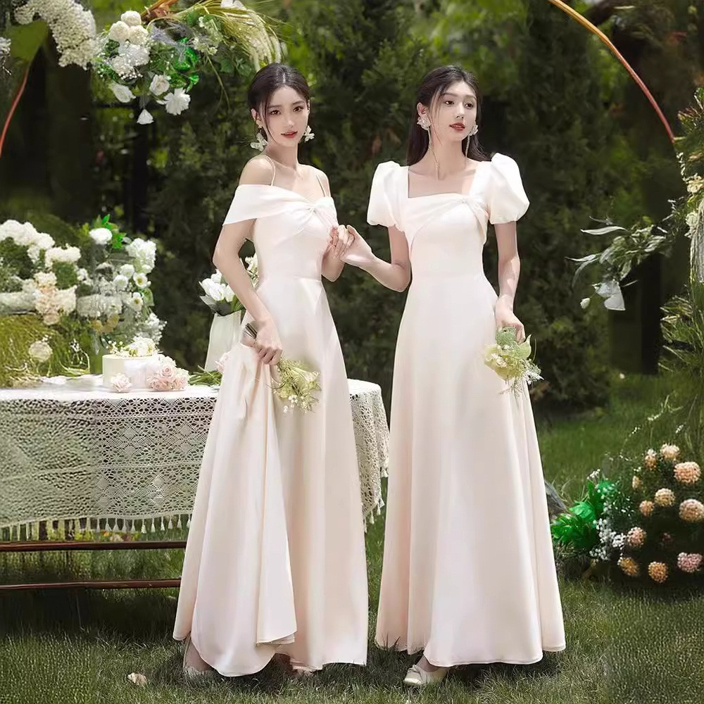Elegant Pink SAtin Beaded A Line Long Party Dress Formal Bridesmaid Dress Y9661 main image 0