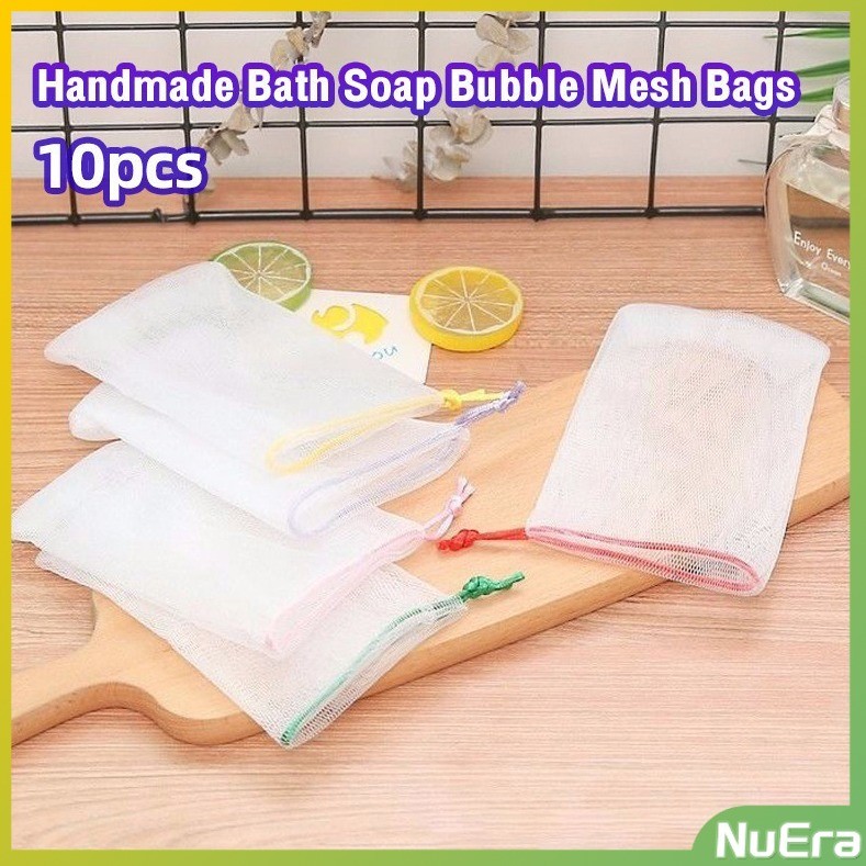 NE 10Pcs Handmade Bath Soap Bubble Mesh Bags / Exfoliating Cleaning ...