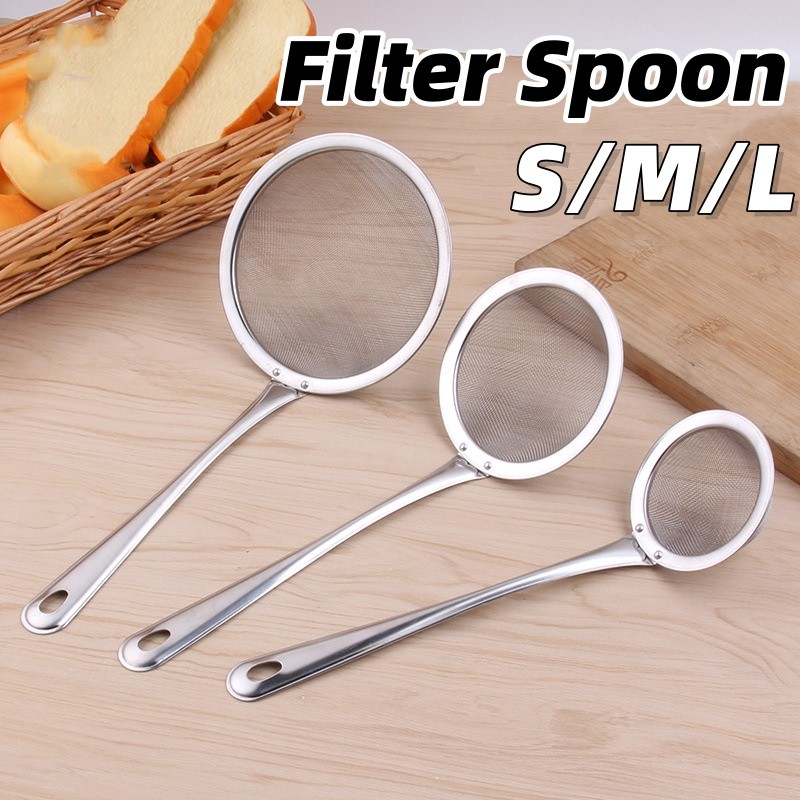 Kitchen Filter Spoon Long Handle Fine Mesh Strainer Stainless Steel ...