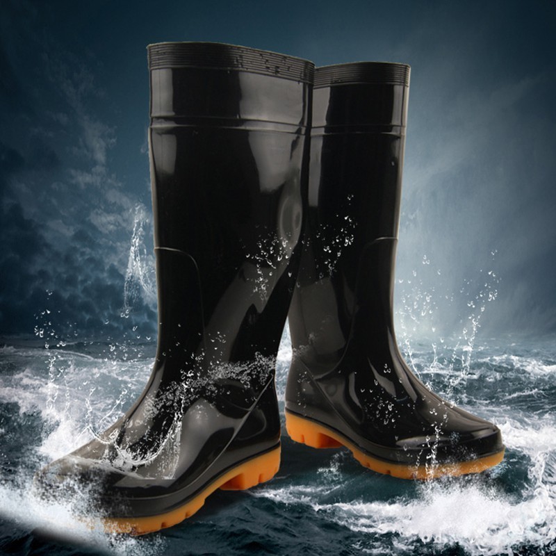 Camel Men s Hi Cut Heavy duty Non slip Black rainboots with orange sole Shopee Philippines