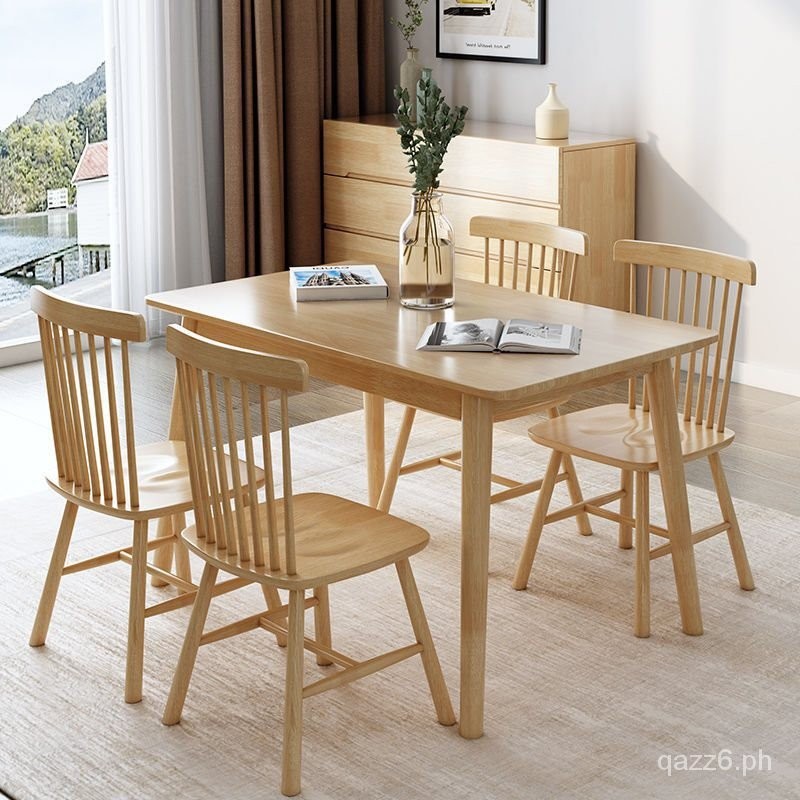 White Oak Dining Table Solid Wood Dining Tables and Chairs Set Modern Simple Home Rectangular ...
