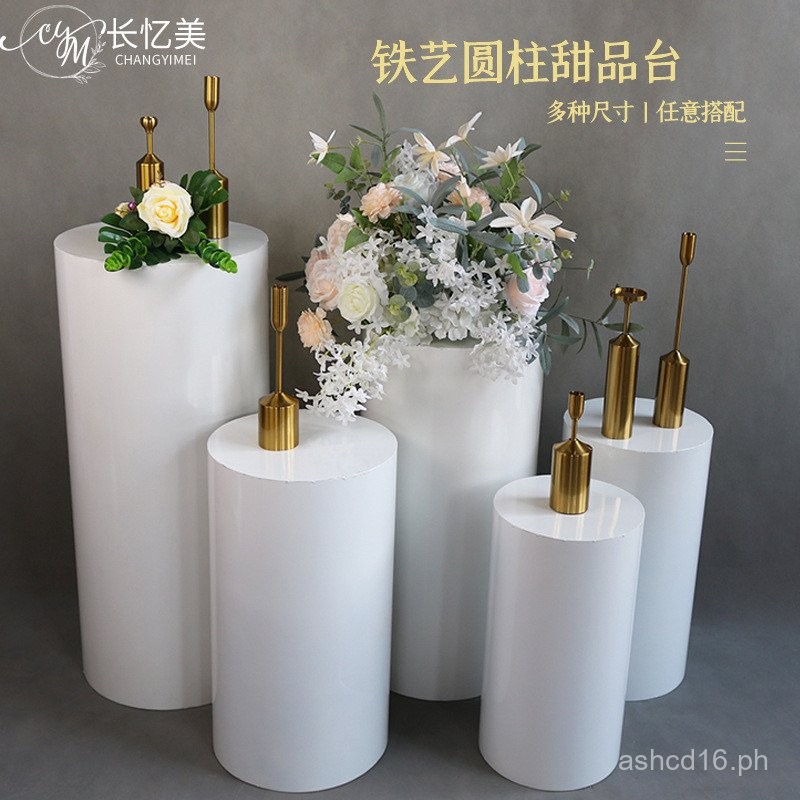 New Wedding Props White Iron Art Cylindrical Dessert Table Five-Piece ...