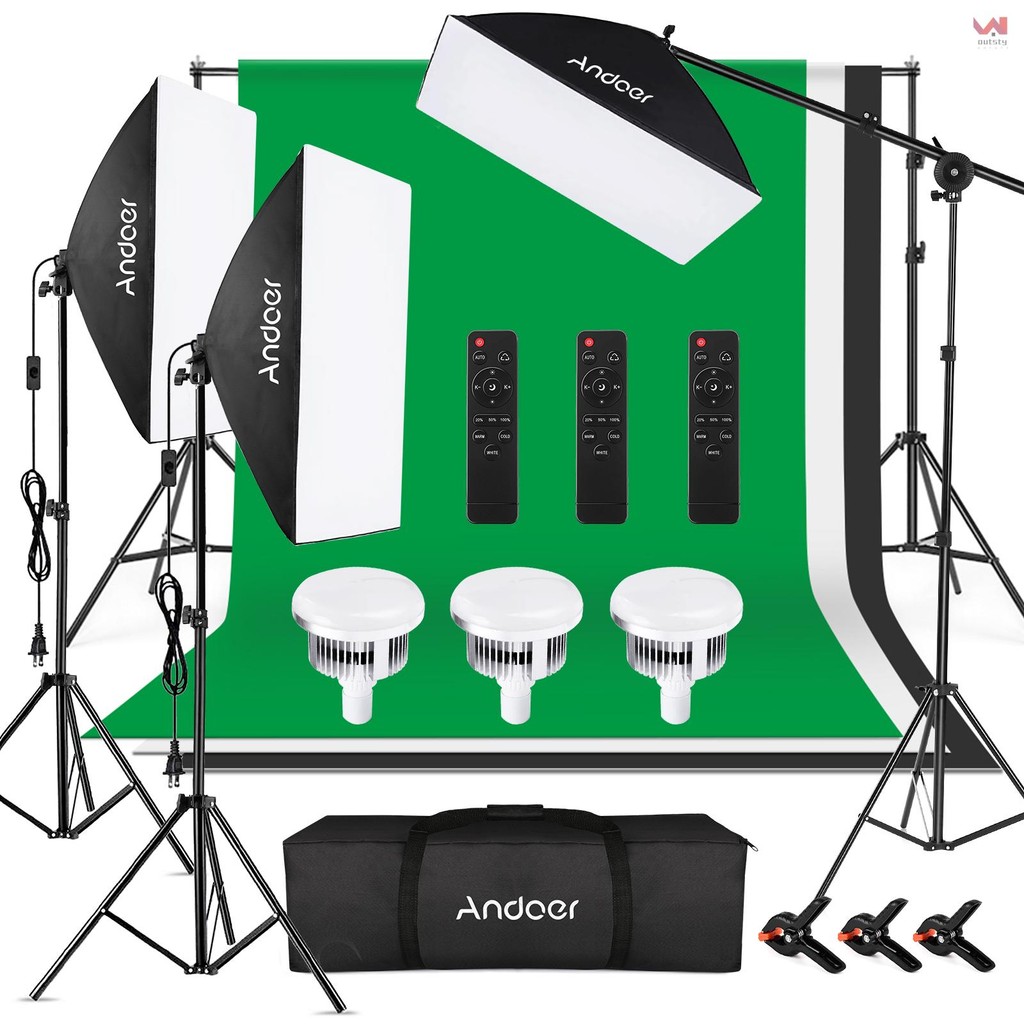 CAMNOON Softbox set, fotostudio lichtset met 2 x 106 W 5500 K kleurtemperatuur ledlicht, 2 x 50 x 70 cm softbox, 2 x 2 m lichtstandaard, 2 afstandsbedieningen, draagtas, voor studio-portret