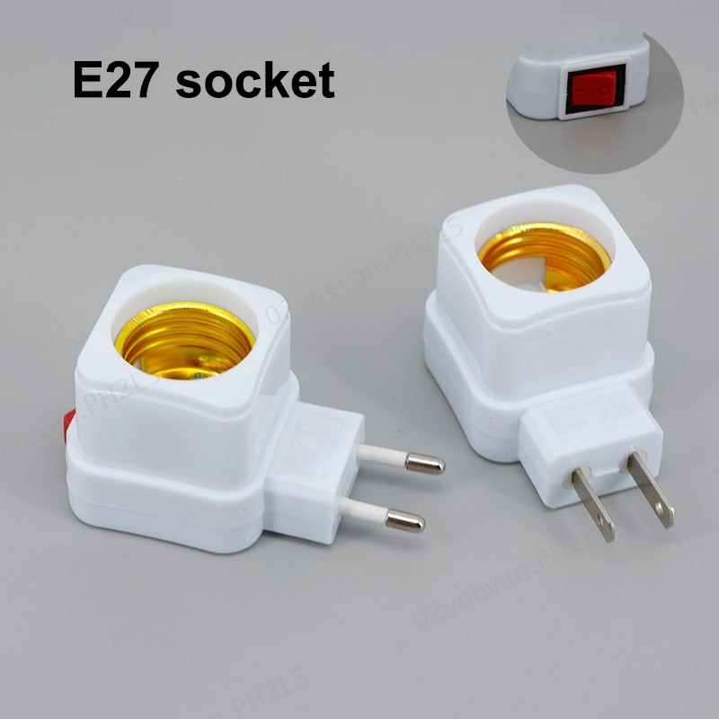 E27 LED Light Socket Adapter with ON/OFF Switch AC Power Plug Converter ...