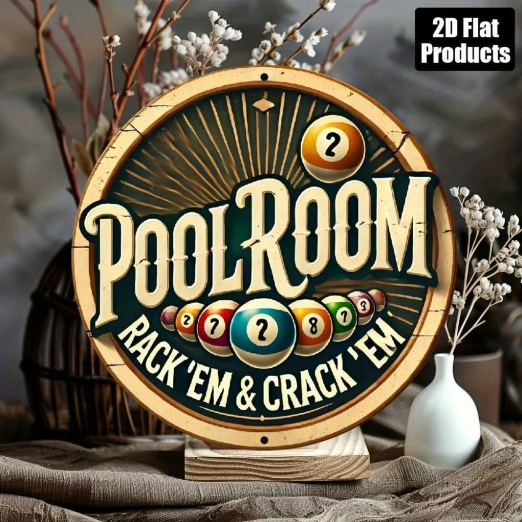 2D Flat Vintage Aluminum Pool Table Sign - 8x8 Inch Retro Billiard Wall ...