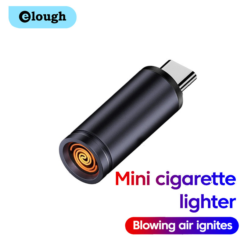 Elough Type C Mini Lighter Blow-to-Ignite Auto Shut-Off for Air Travel  Outdoor No Battery No Flame USB C Cigarette Lighter Adapter