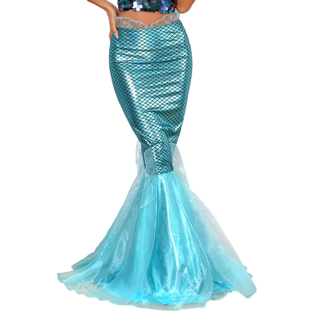 Women Halloween Mermaid Princess Cosplay Costume Metallic Shiny Tulle ...