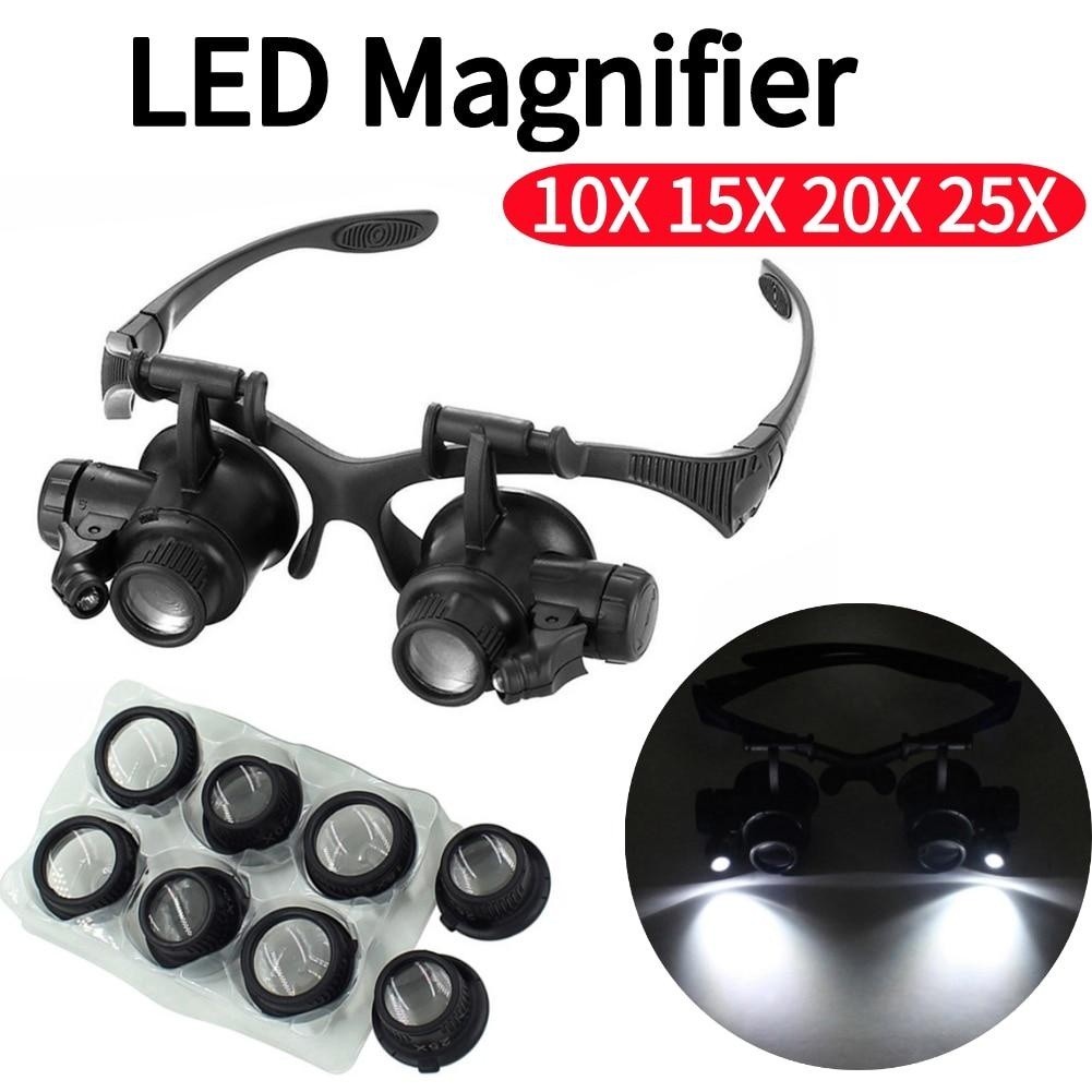 Headband Eyewear Magnifying Glasses With LED Light 10X 15X 20X 25X For ...