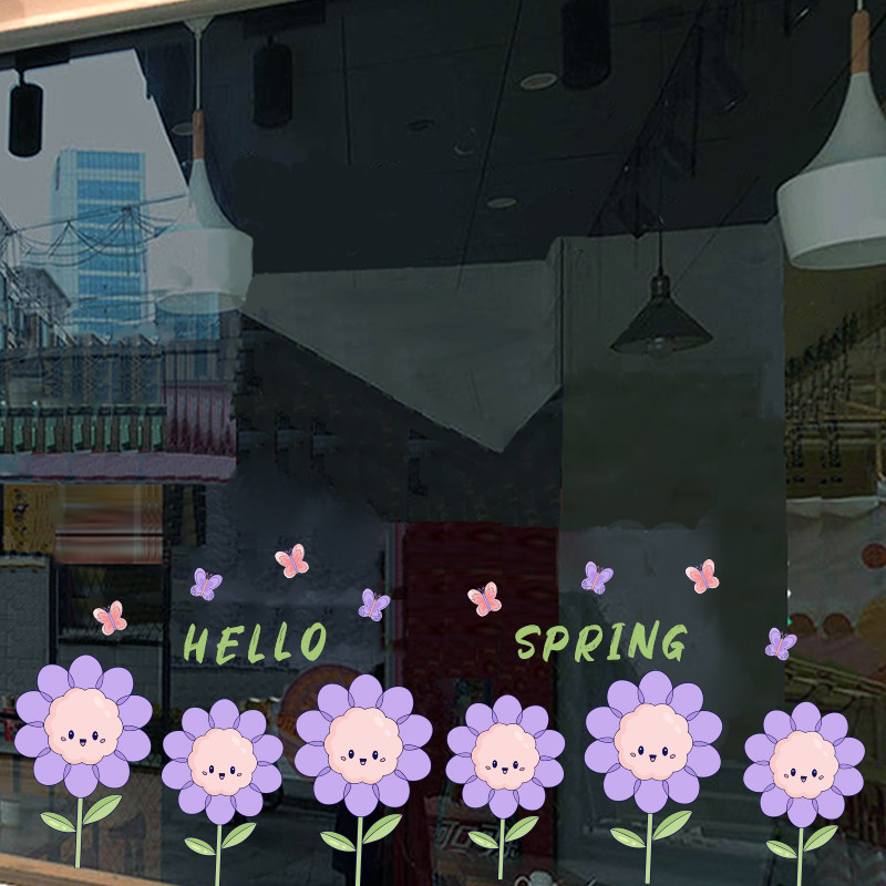 Purple Fresh Flowers Transparent Glass Stickers Shopping Mall ...