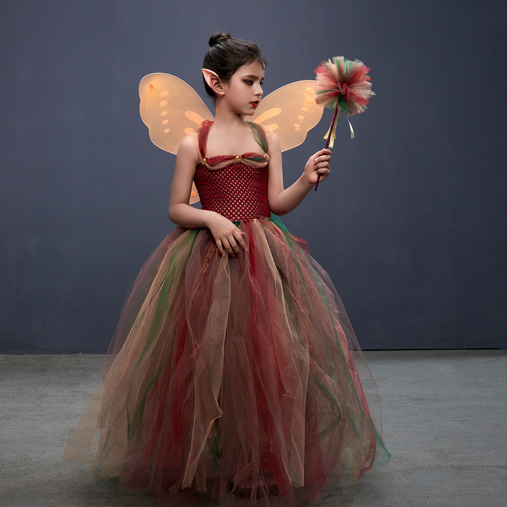 Jungle Elf Fairy Princess Tulle Skirt Children Formal Dress with Wings  Magic Wand Halloween Performance Children's Clothing | Shopee Philippines