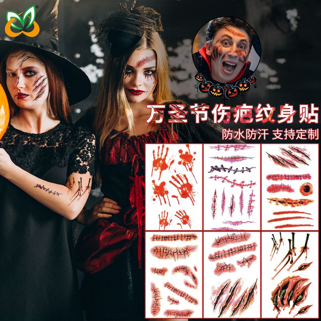 Halloween Tattoo Stickers Waterproof Scar Tattoo Stickers Wound Scars ...