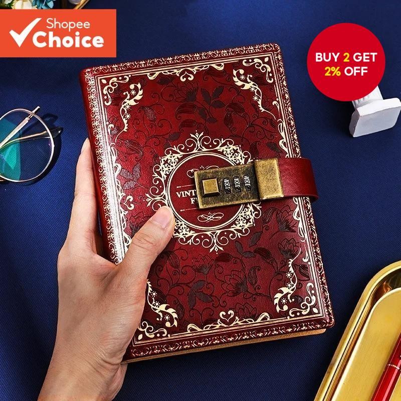 Exquisite Vintage Notebook PU A5 Notepad With Password Record Privacy ...