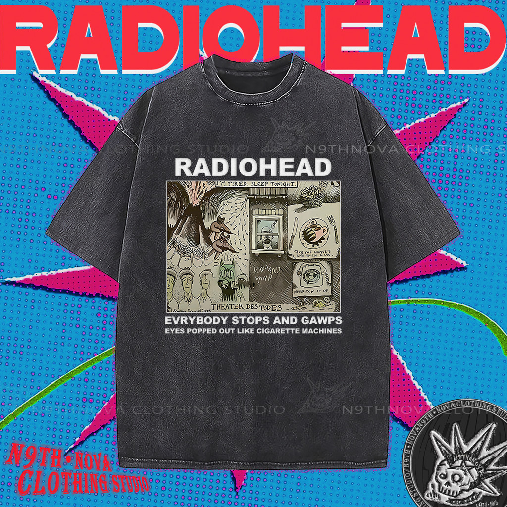 N9THNOVA COD[Radiohead]Pure Cotton Washed Band T-Shirt,High-Quality ...