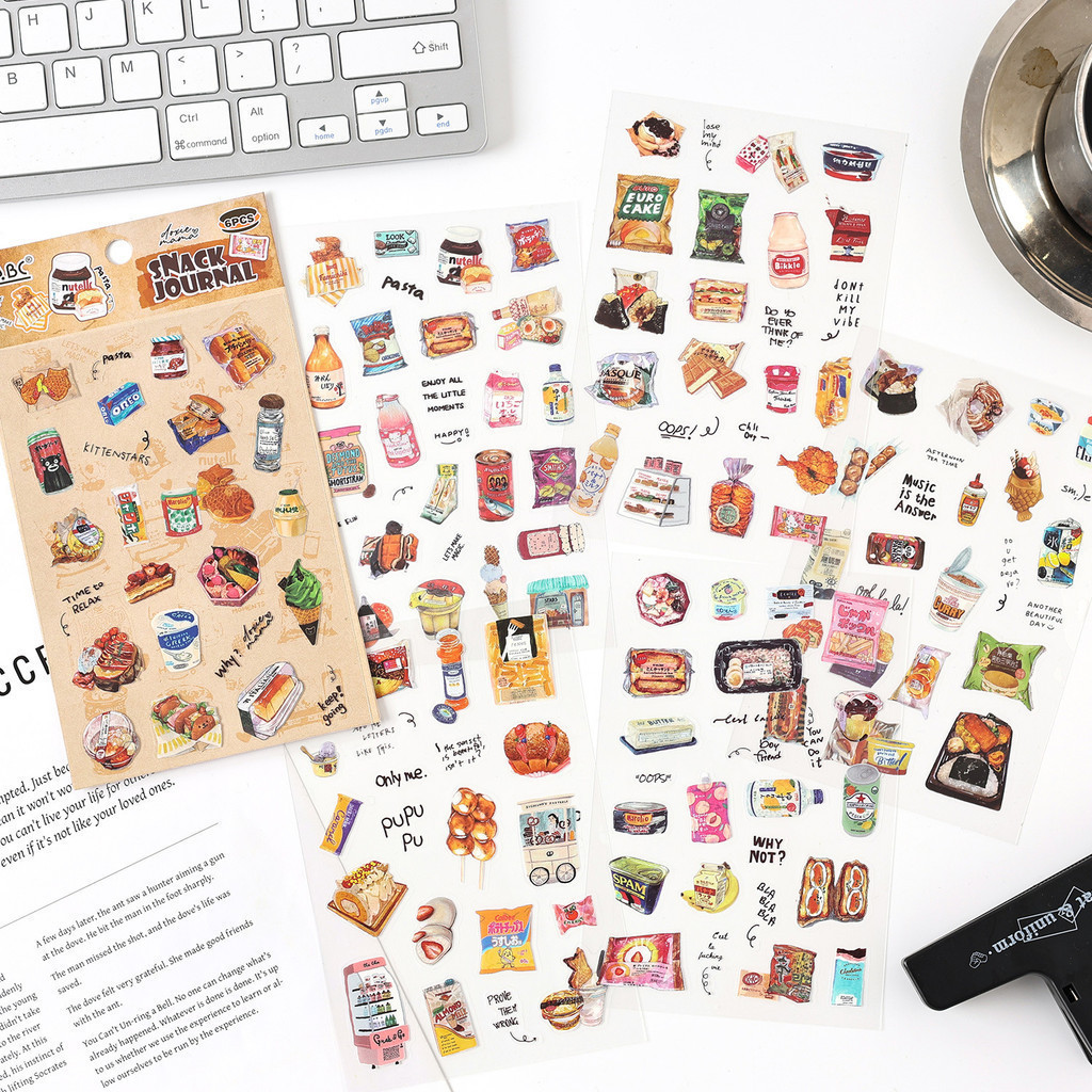 6 Sheets Food Themed Sticker Set Adhesive Sticker Decorative Labels For ...