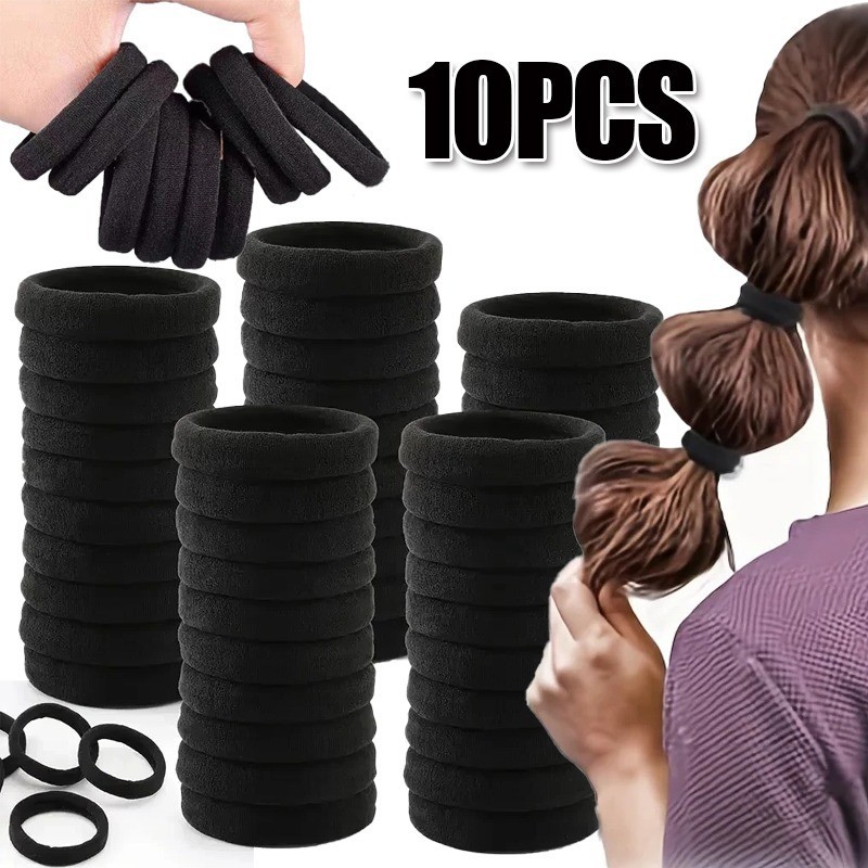 10Pcs 4/5cm Black Hair Ropes/Girls Simple High Elastic Hair Ties/Daily ...