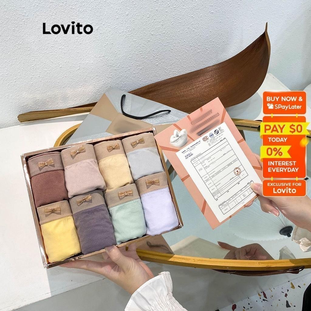 Lovito Casual Plain 8 Pcs Bow Colorblock Panties for Women LNA15011 ...