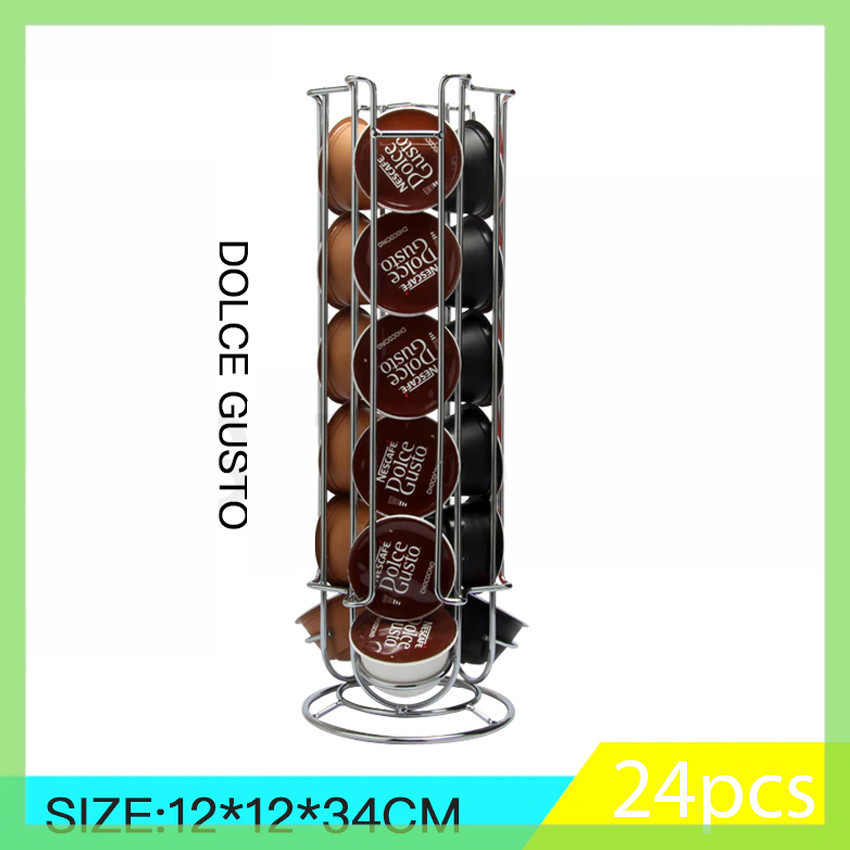 Tour Pivotante 24 Capsules Dolce Gusto – Distributeur Capsules Café Or – Organisateur Rotatif 360° Support Métal Doré Pour Cuisine & Bureau