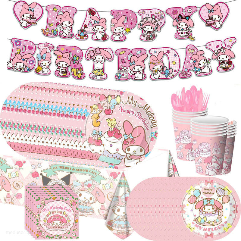 My Melody Theme Disposable Tableware Set Paper Cup Plates Napkin Happy