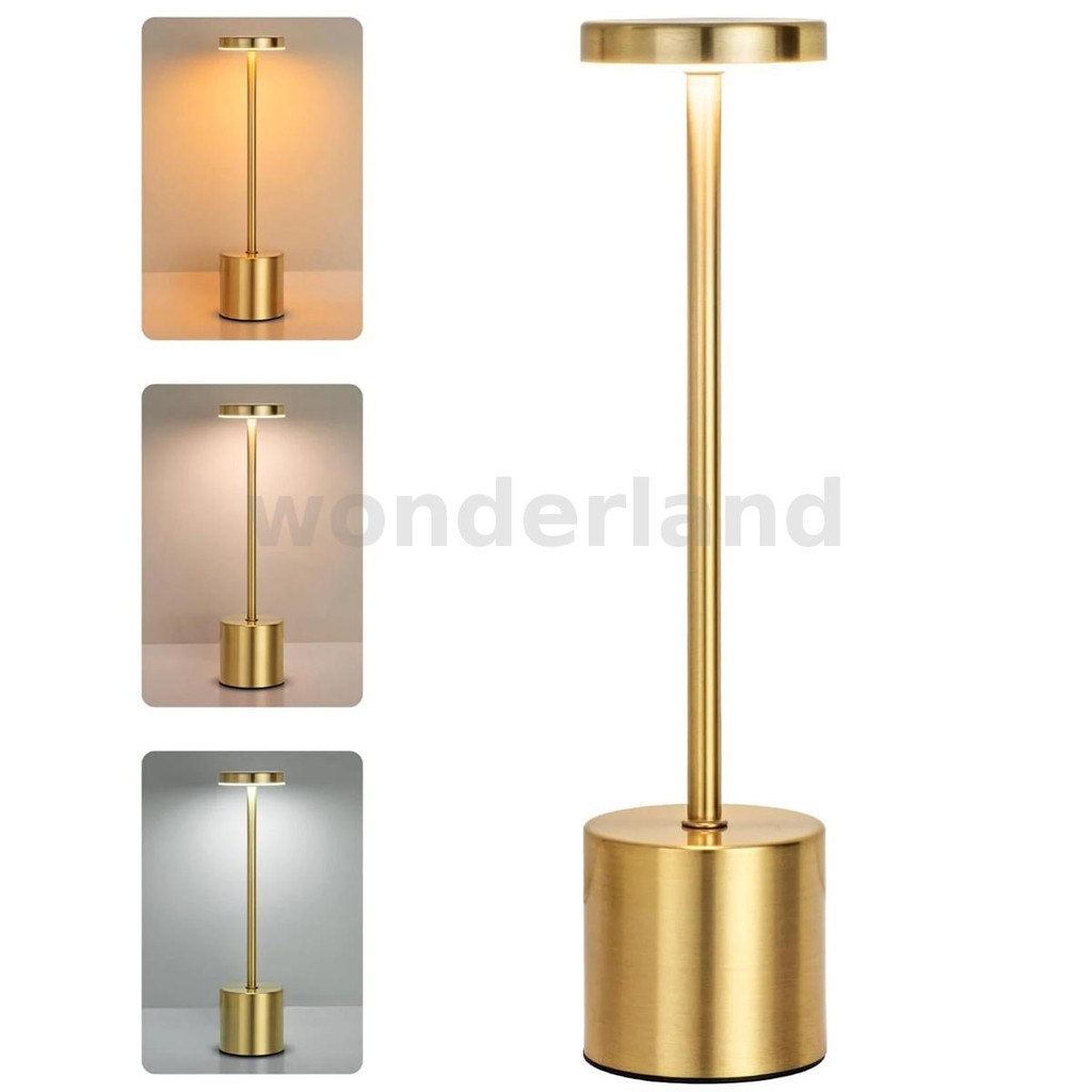 Simple LED Rechargeable Touch Metal Table Lamp Three Colors Bedside ...
