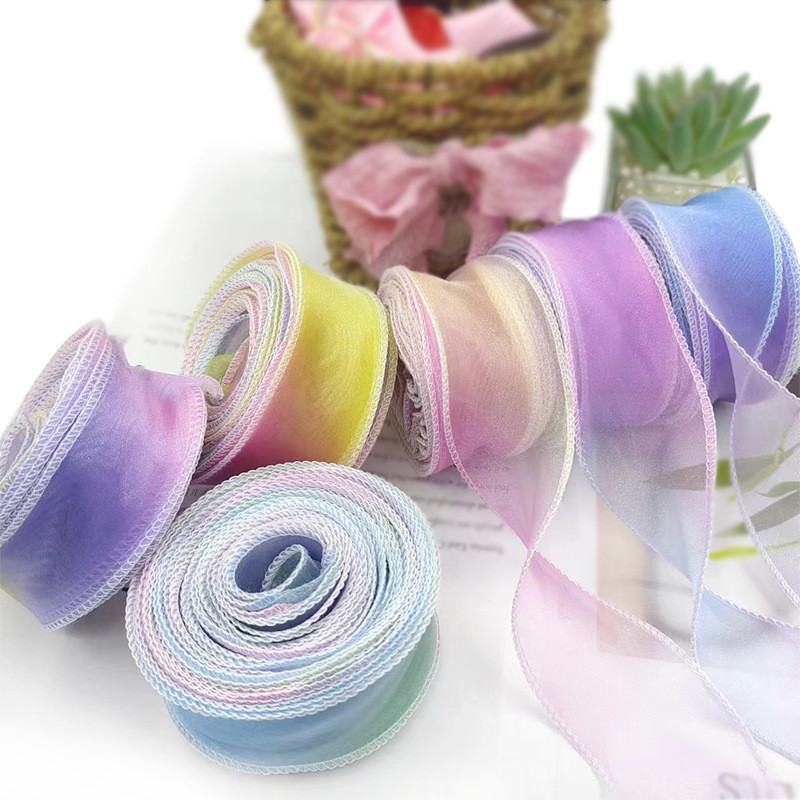 10 Yards 4cm Gradient Rainbow Organza Chiffon Ribbon Fishtail Yarn ...