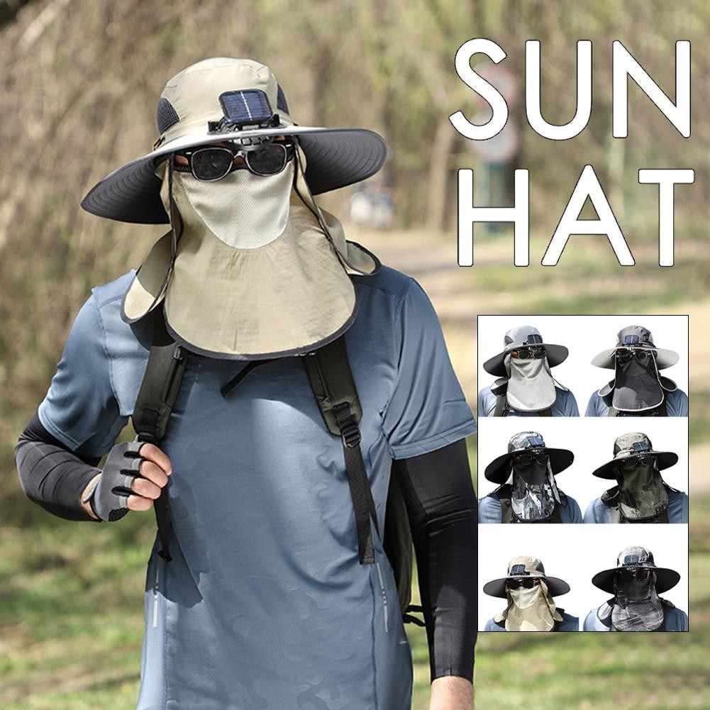 【39 Options】fan Outdoor Fishing Cap Fan Hat Solar Summer Charging Big