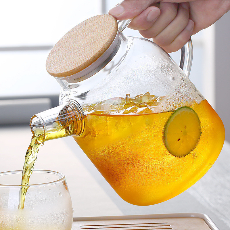 1PCS Borosilicate Glass Pitcher Bamboo Lid Heatproof Leakproof for ...