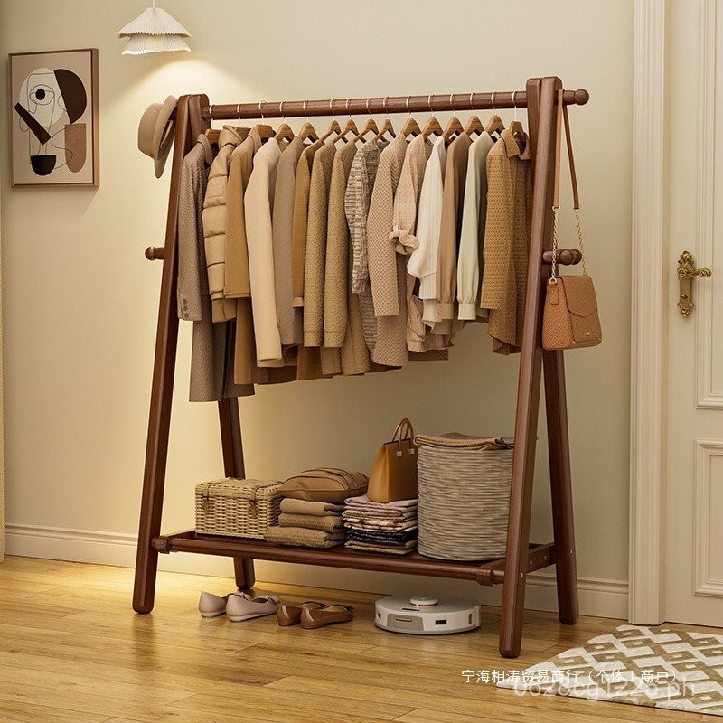 Solid Wood Simple Floor-standing Clothes Rack Household Rack Beech Wood ...