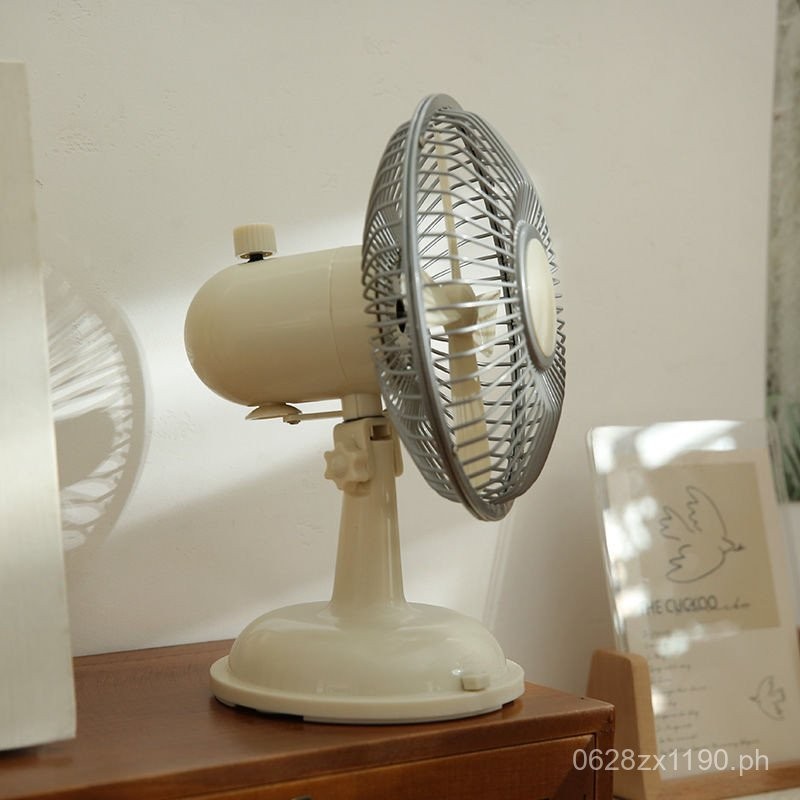 Desktop Electric Fan Silent Table Fan Retro Tabletop Oscillating Small ...