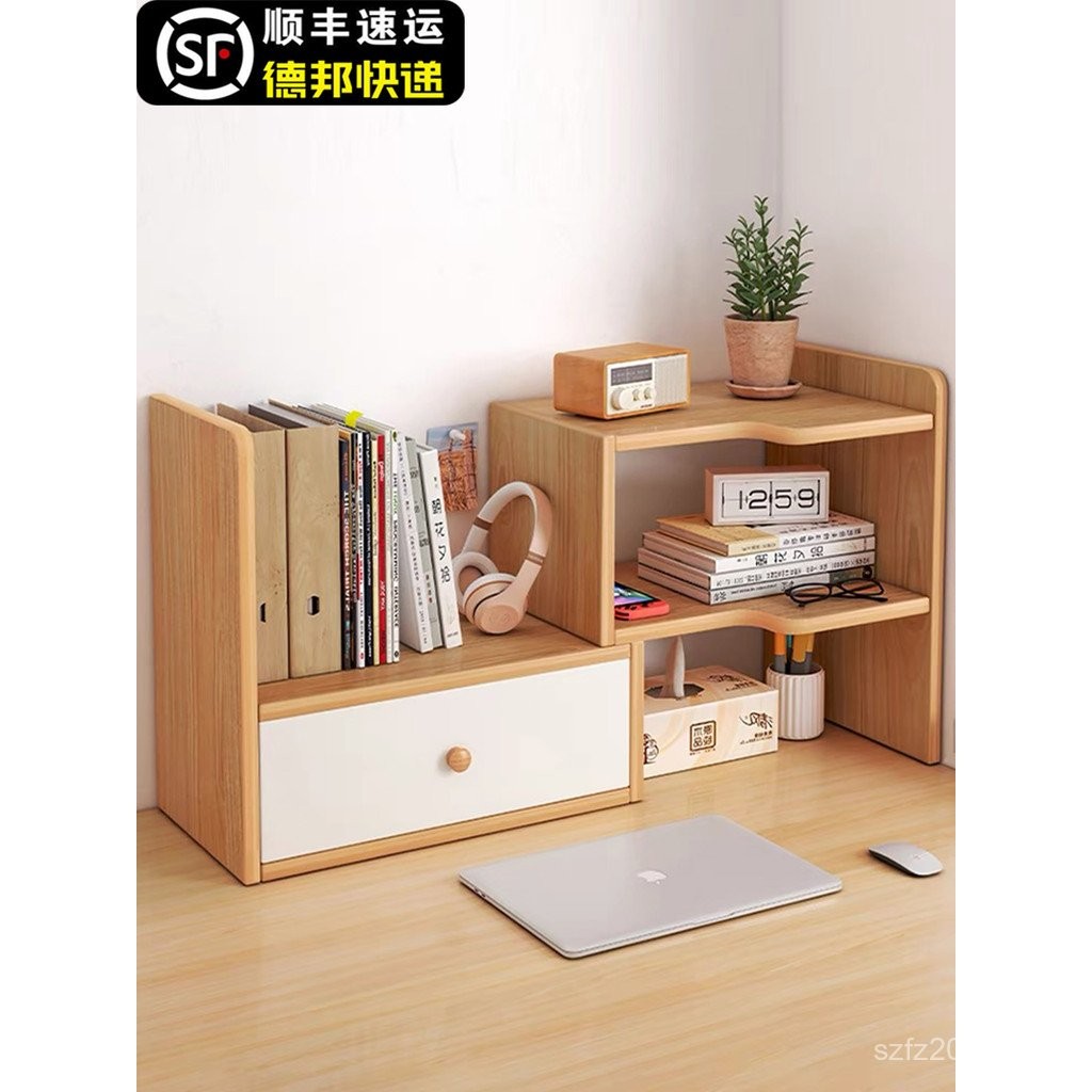 Solid Wood Desktop Living Room Storage Rack Bookshelf Small Desk Office ...