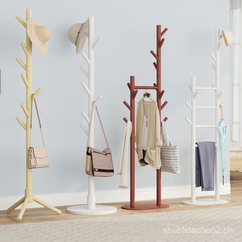 Solid Wood Coat Rack Floor-standing Living Room Clothes and Bag Rack ...
