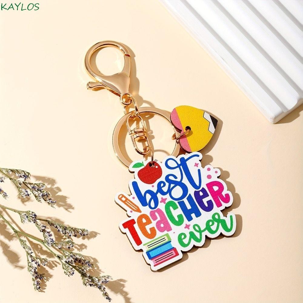 KAYLOS Pencil Rainbow Keychain, Wooden Geometric Shape Teacher's Day ...