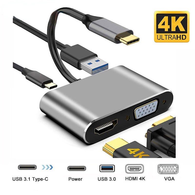 Original 2/3/4 in 1 USB C HDMI Type c To 4K Adapter USB3.0 VGA 1080P