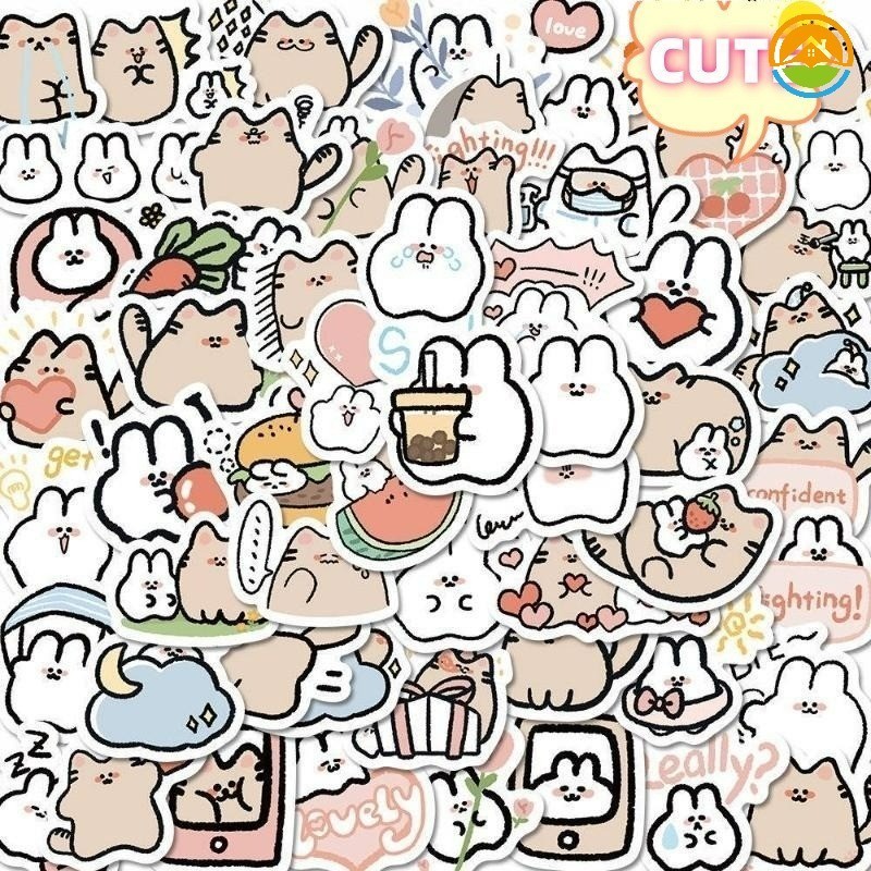 58Pcs Cute Rabbit Cat Pattern Decorative Stickers Kids Stationery ...