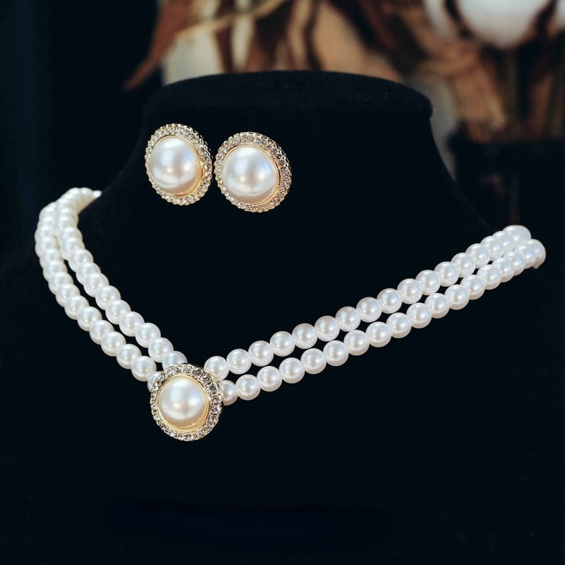 Bridal Crystal Pearl Necklace & Earrings Set - Statement Collar Jewelry For Wedding, Party - View #6