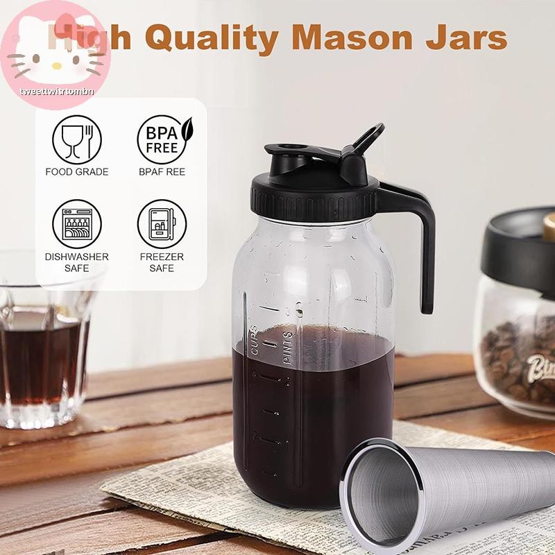 tweettwitombn Glass Pitchers With Lid, 32/64 Oz Sun Tea Pitcher, Half ...